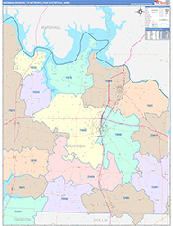 Sherman-Denison Metro Area Wall Map Color Cast Style 2026